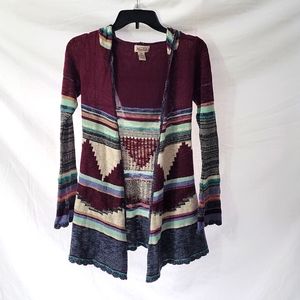 Mudd Hooded Open Cardigan Sweater in Burgundy, Cream, Teal, Blue